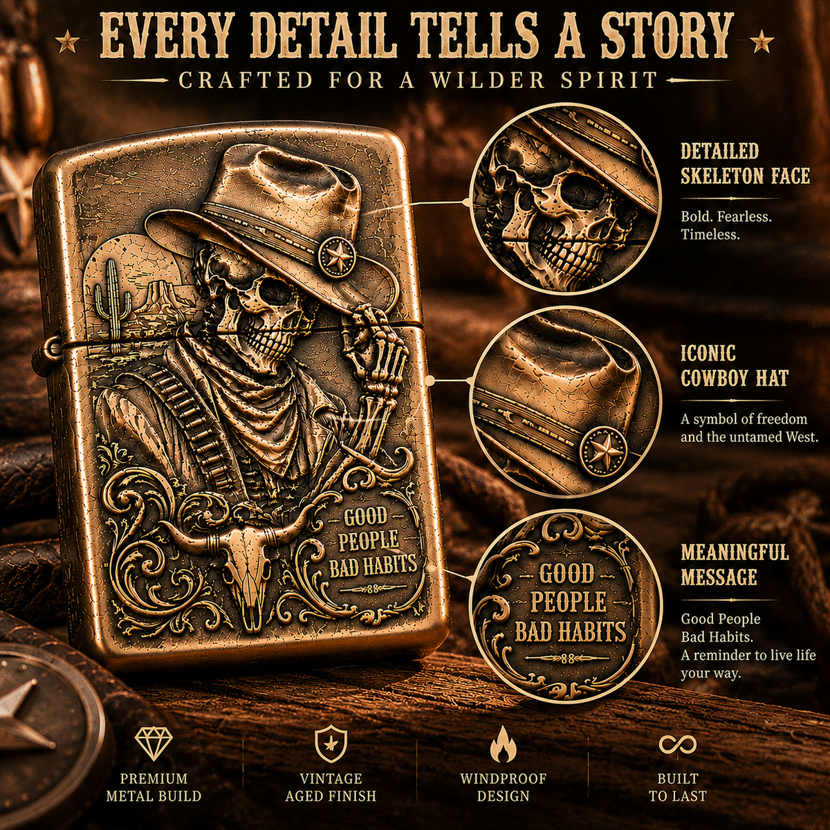 💀Skeleton Cowboy | Vintage Collector Lighter