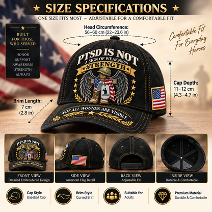 🇺🇸 Premium PTSD Awareness Veteran Tribute Embroidered Cap – Not All Wounds Are Visible