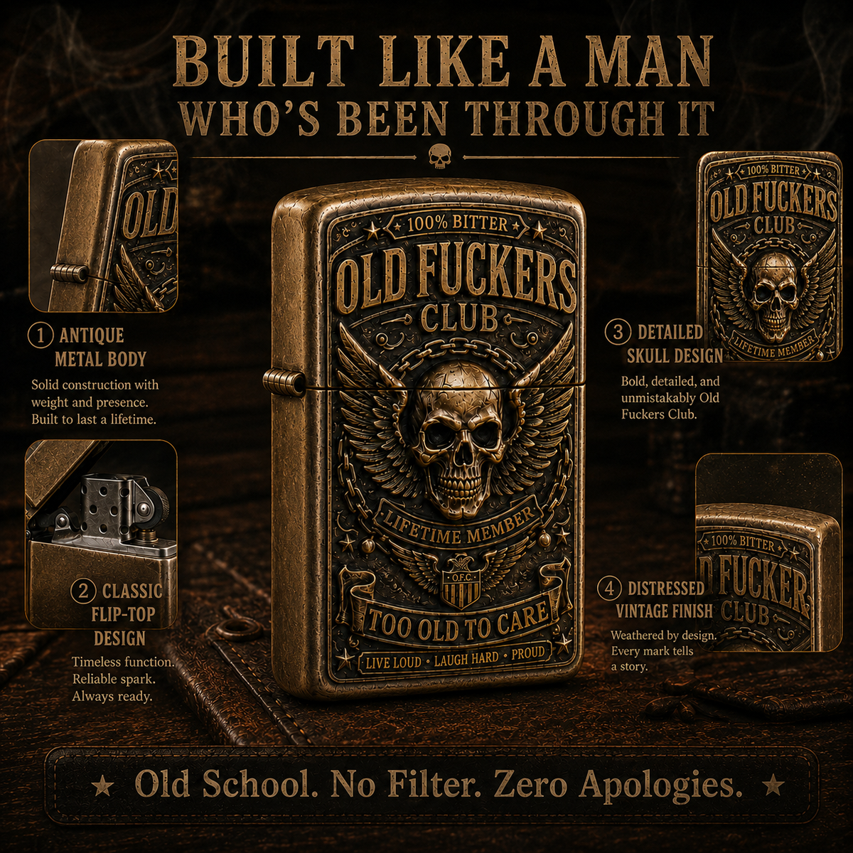 🔥Old Fuckers Club Vintage Lighter ☠️ | 2026 Limited Edition Collectible Metal Lighter