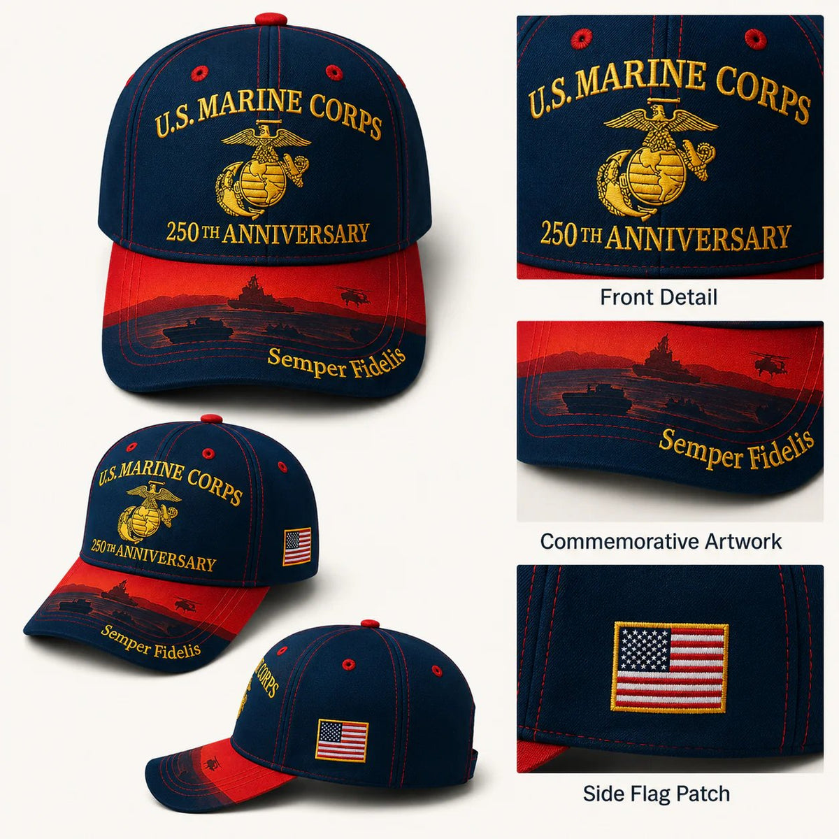 🔥 Father’s Day Sale - ❤️ U.S. Marine Corps 250th Anniversary Commemorative Embroidered Cap 🇺🇸