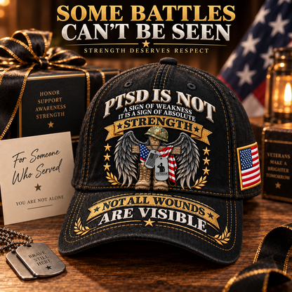 🇺🇸 Premium PTSD Awareness Veteran Tribute Embroidered Cap – Not All Wounds Are Visible