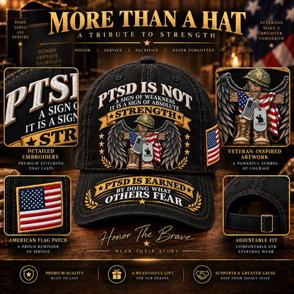 🇺🇸 Premium PTSD Awareness Veteran Tribute Embroidered Cap – Not All Wounds Are Visible
