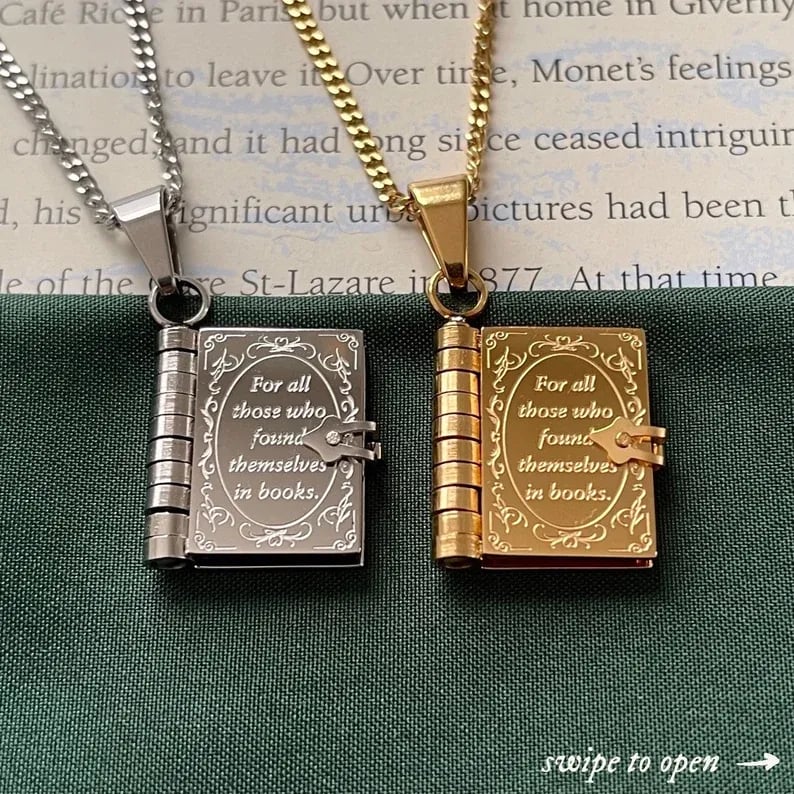 📖Book Lovers Necklace - Engraved Openable Book Chain Pendant Necklace