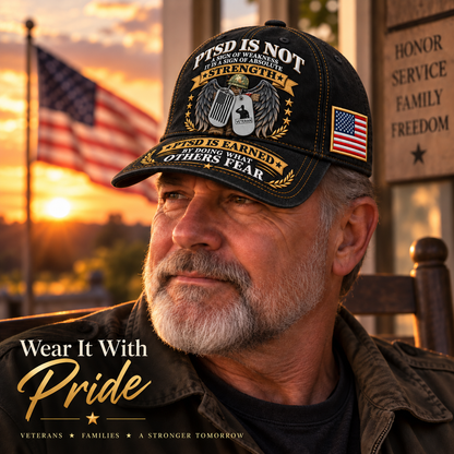🇺🇸 Premium PTSD Awareness Veteran Tribute Embroidered Cap – Not All Wounds Are Visible