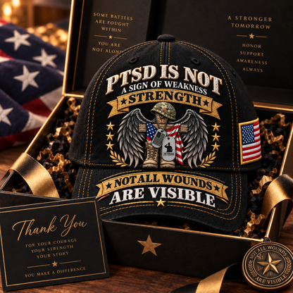 🇺🇸 Premium PTSD Awareness Veteran Tribute Embroidered Cap – Not All Wounds Are Visible