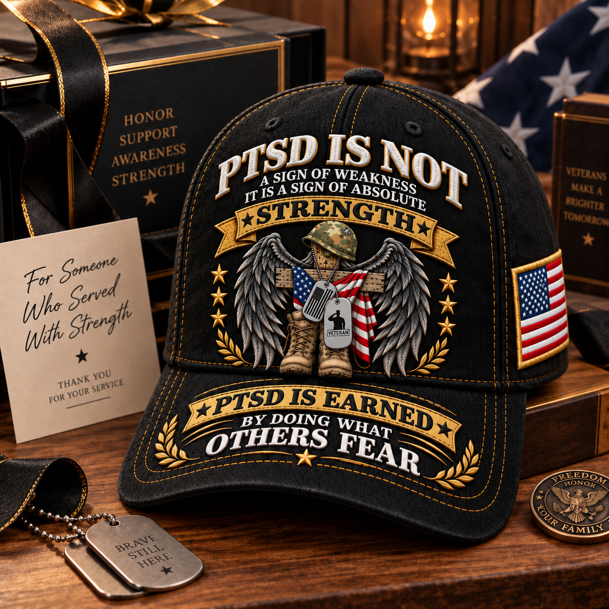 🇺🇸 Premium PTSD Awareness Veteran Tribute Embroidered Cap – Not All Wounds Are Visible