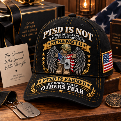 🇺🇸 Premium PTSD Awareness Veteran Tribute Embroidered Cap – Not All Wounds Are Visible