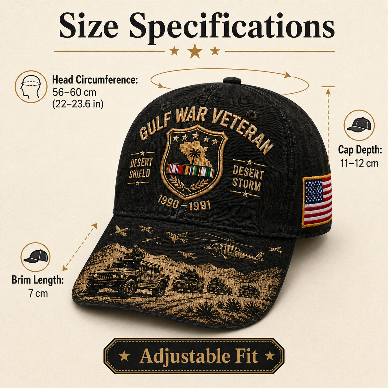 Gulf War Veteran Desert Shield & Desert Storm Commemorative Cap 🇺🇸