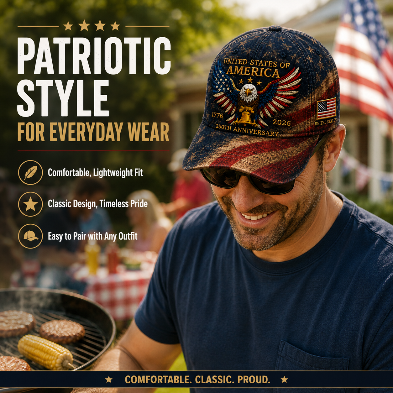 🎉Patriotic 4th of July ❤️ 🇺🇸 USA 250th Anniversary Patriotic Eagle Embroidered Cap