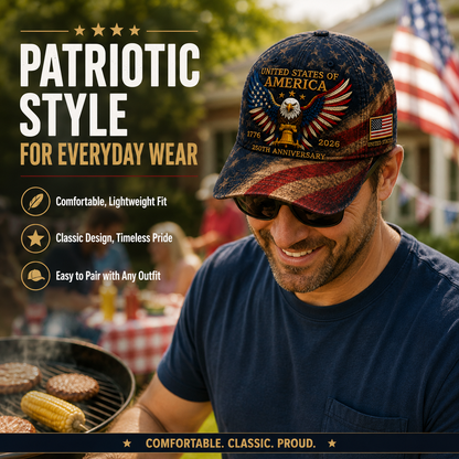 🎉Patriotic 4th of July ❤️ 🇺🇸 USA 250th Anniversary Patriotic Eagle Embroidered Cap