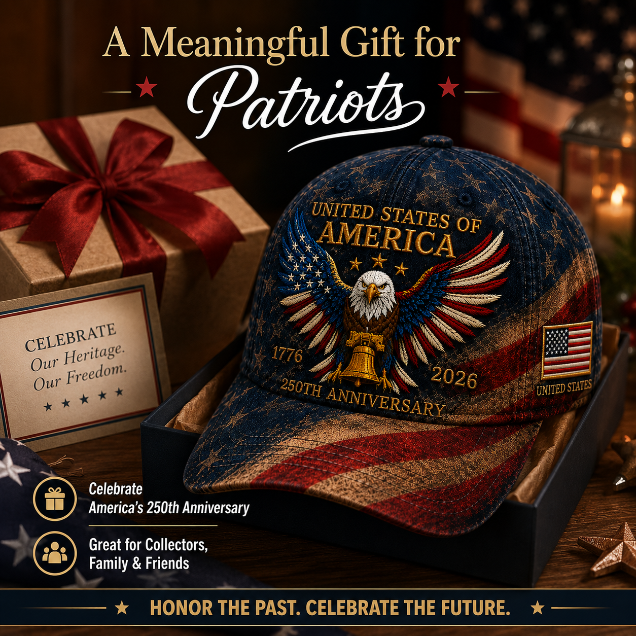 🎉Patriotic 4th of July ❤️ 🇺🇸 USA 250th Anniversary Patriotic Eagle Embroidered Cap