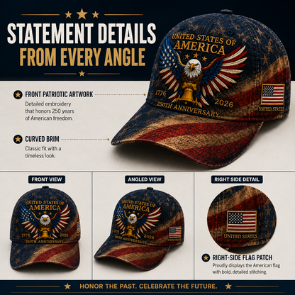 🎉Patriotic 4th of July ❤️ 🇺🇸 USA 250th Anniversary Patriotic Eagle Embroidered Cap