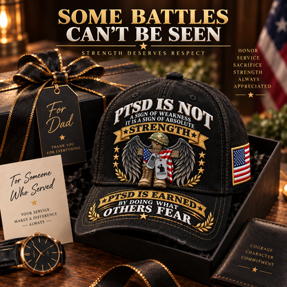 🇺🇸 Premium PTSD Awareness Veteran Tribute Embroidered Cap – Not All Wounds Are Visible