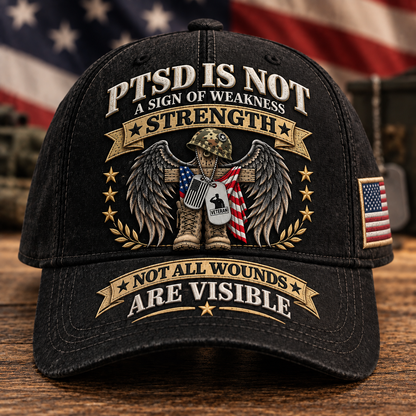 🇺🇸 Premium PTSD Awareness Veteran Tribute Embroidered Cap – Not All Wounds Are Visible