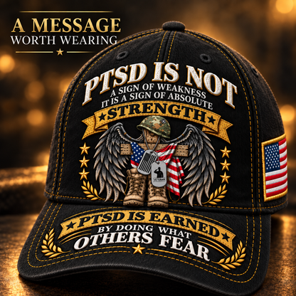 🇺🇸 Premium PTSD Awareness Veteran Tribute Embroidered Cap – Not All Wounds Are Visible